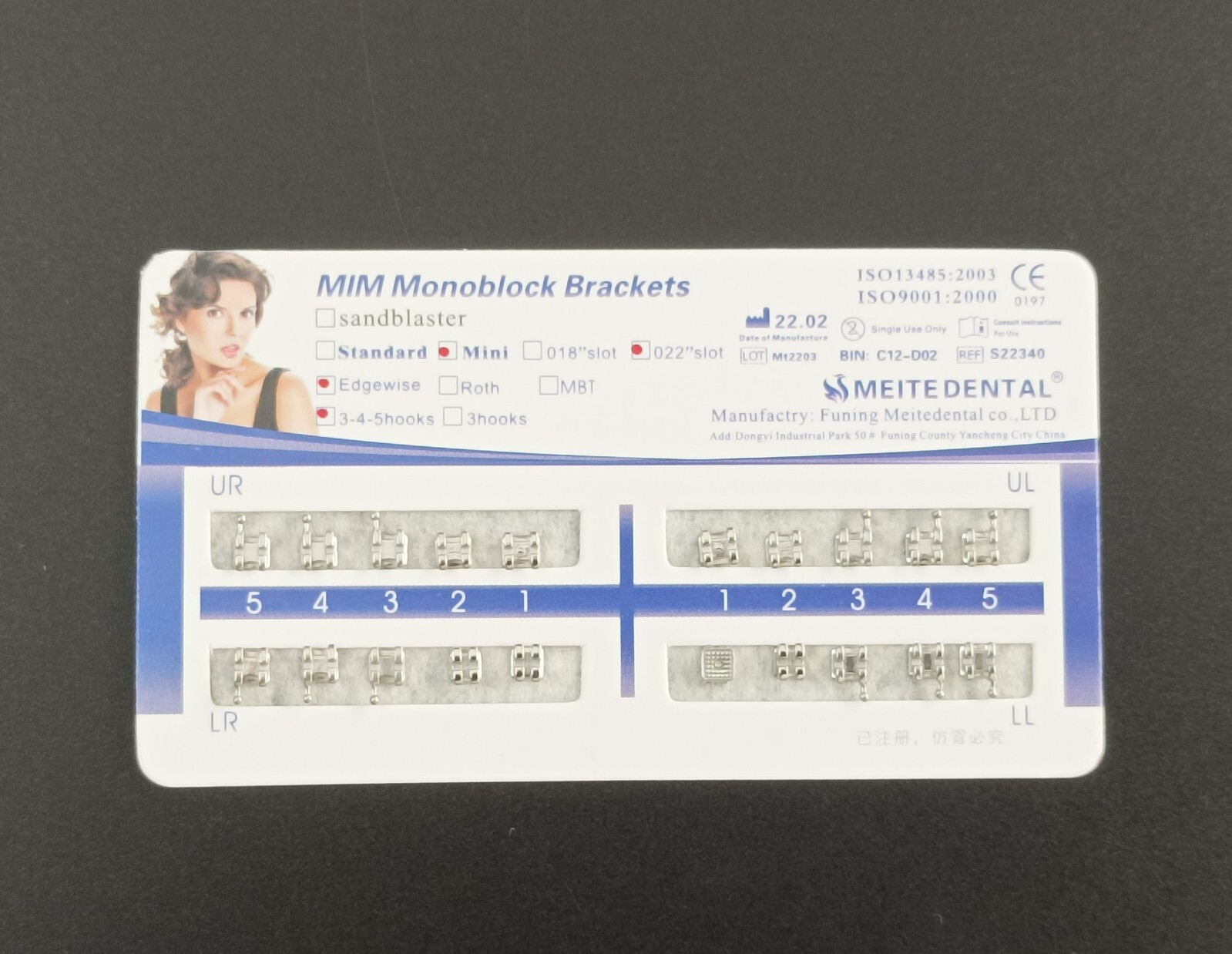 50Set Dental Orthodontic MIM Monoblock Brackets Mini Edgewise 022 Slot 345 hooks