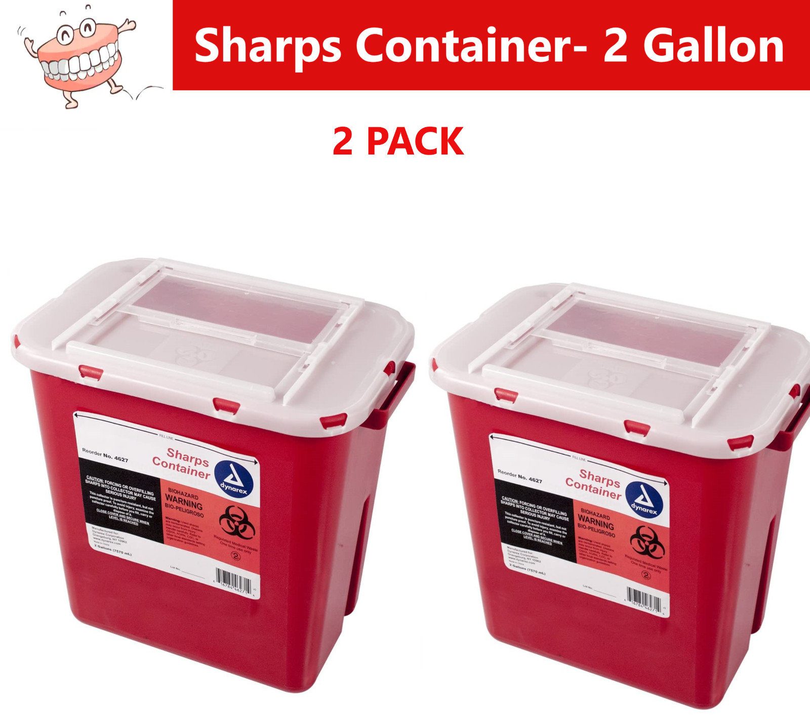 Sharps Container 2 Gallon Biohazard Needle Disposal Doctor Tattoo – 2 PACK