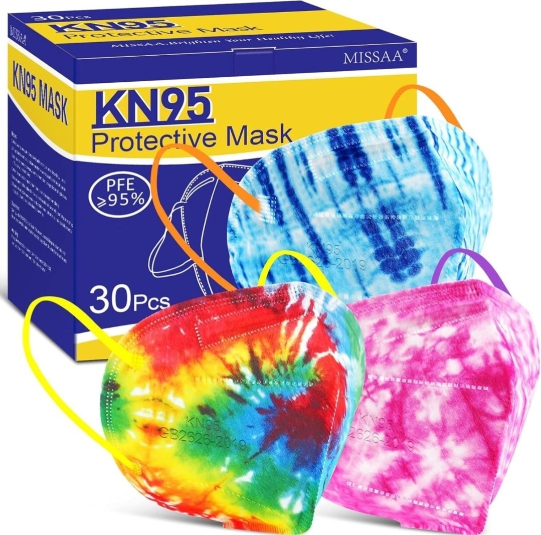 KN95 Face Masks for Adults 30 Pack, Tie-dye, 5-Ply Breathable Disposable