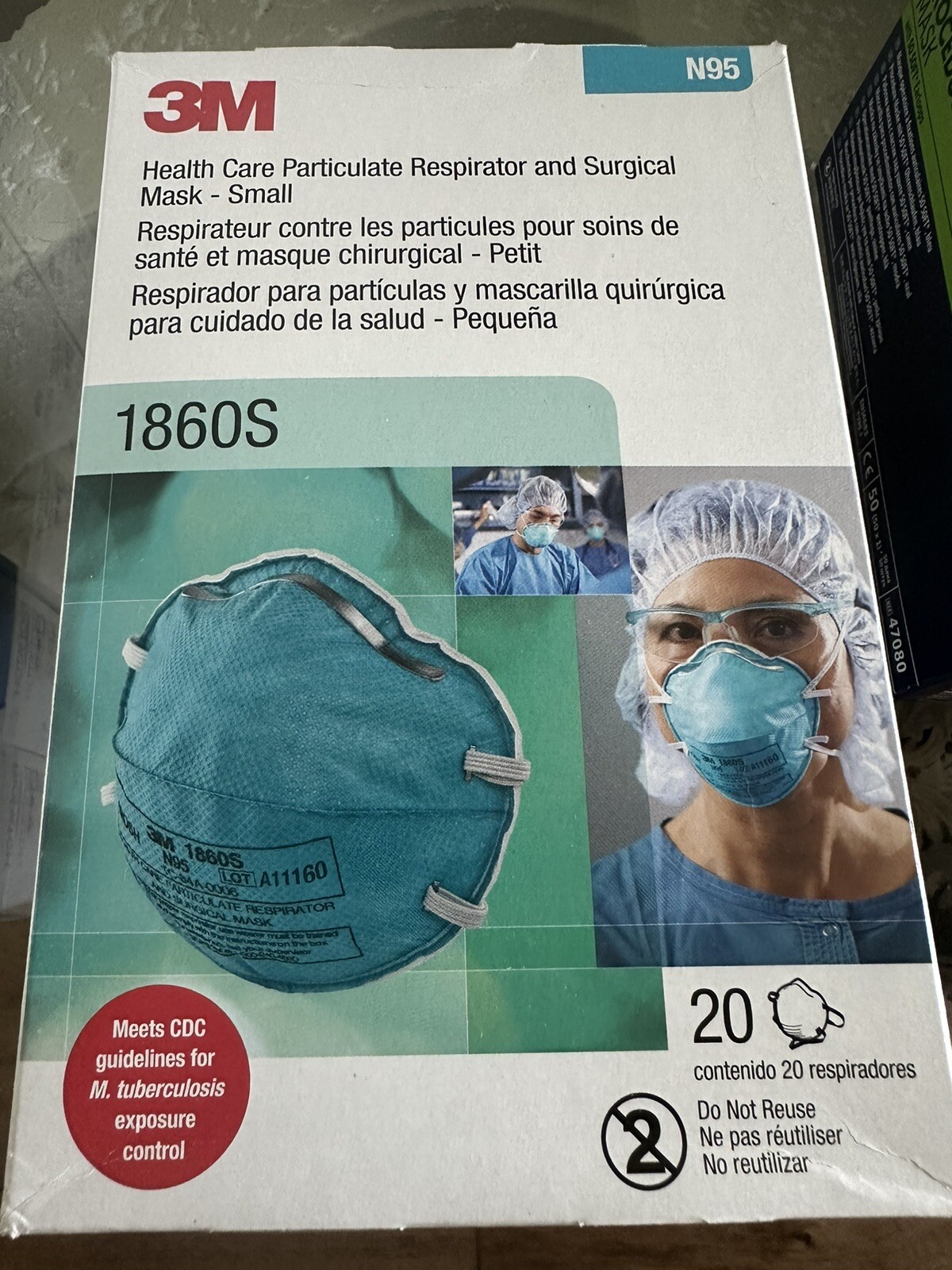 3M 1860S Small N95 Particulate Respirator and Surgical Mask, 20/bx