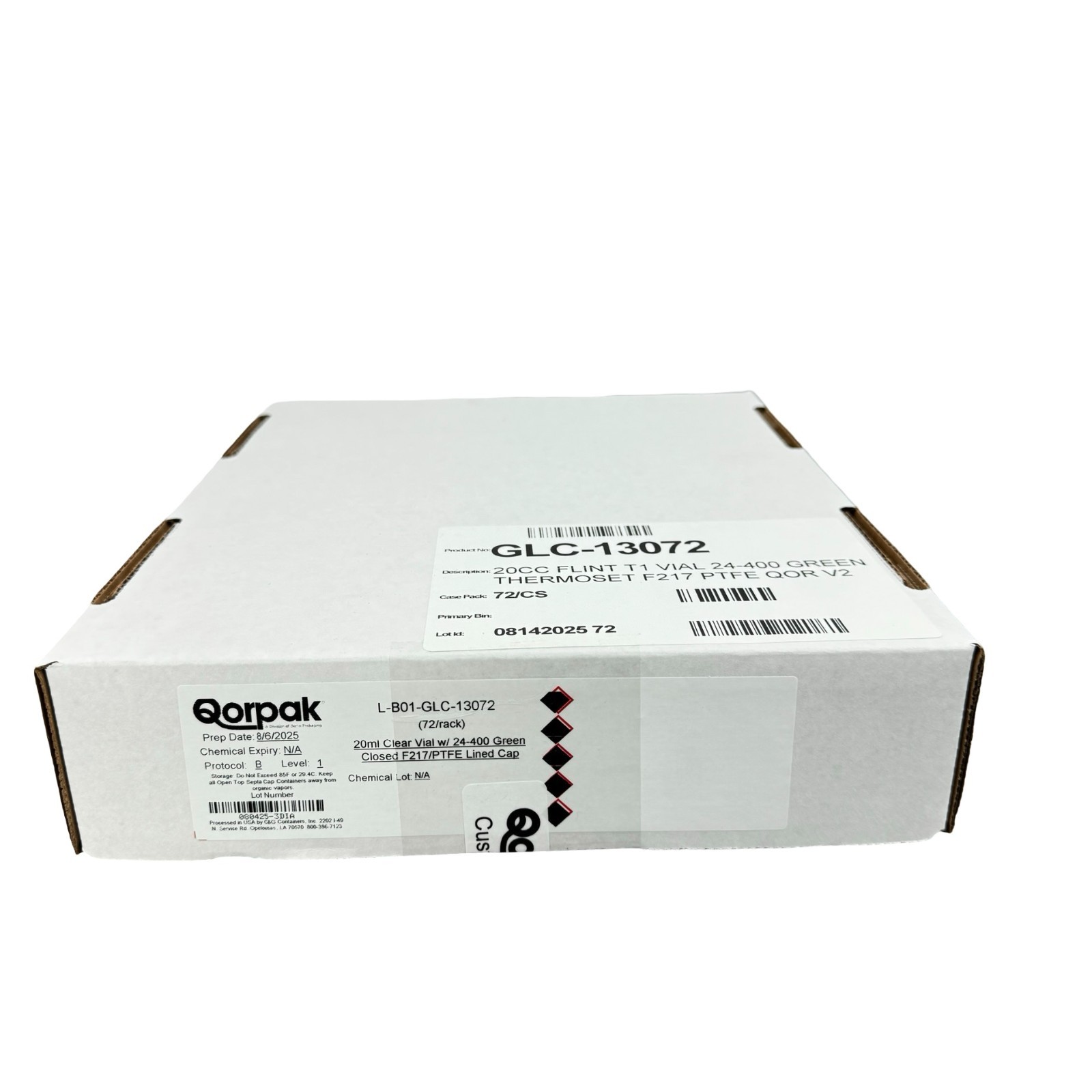 Qorpak GLC-13072 20mL Flint Glass Vial 24-400 PTFE Cap 72/Case
