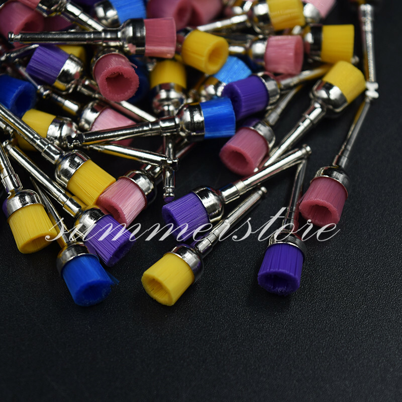 Dental Prophy 100 Pcs Colorful Nylon Latch Flat Polishing Polisher Brush Bowl