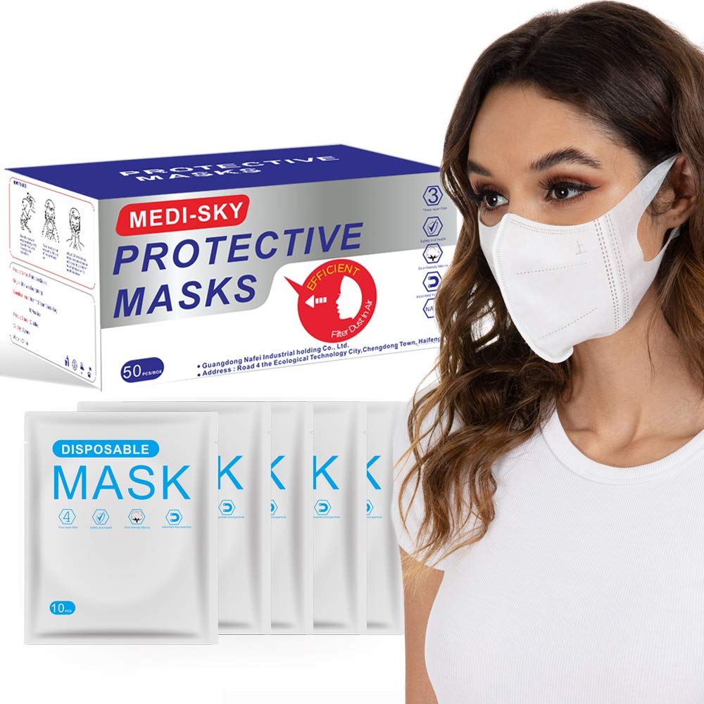 Medi-sky 3D Disposable Mask for 1 Count (Pack of 50), 3d White Disposal
