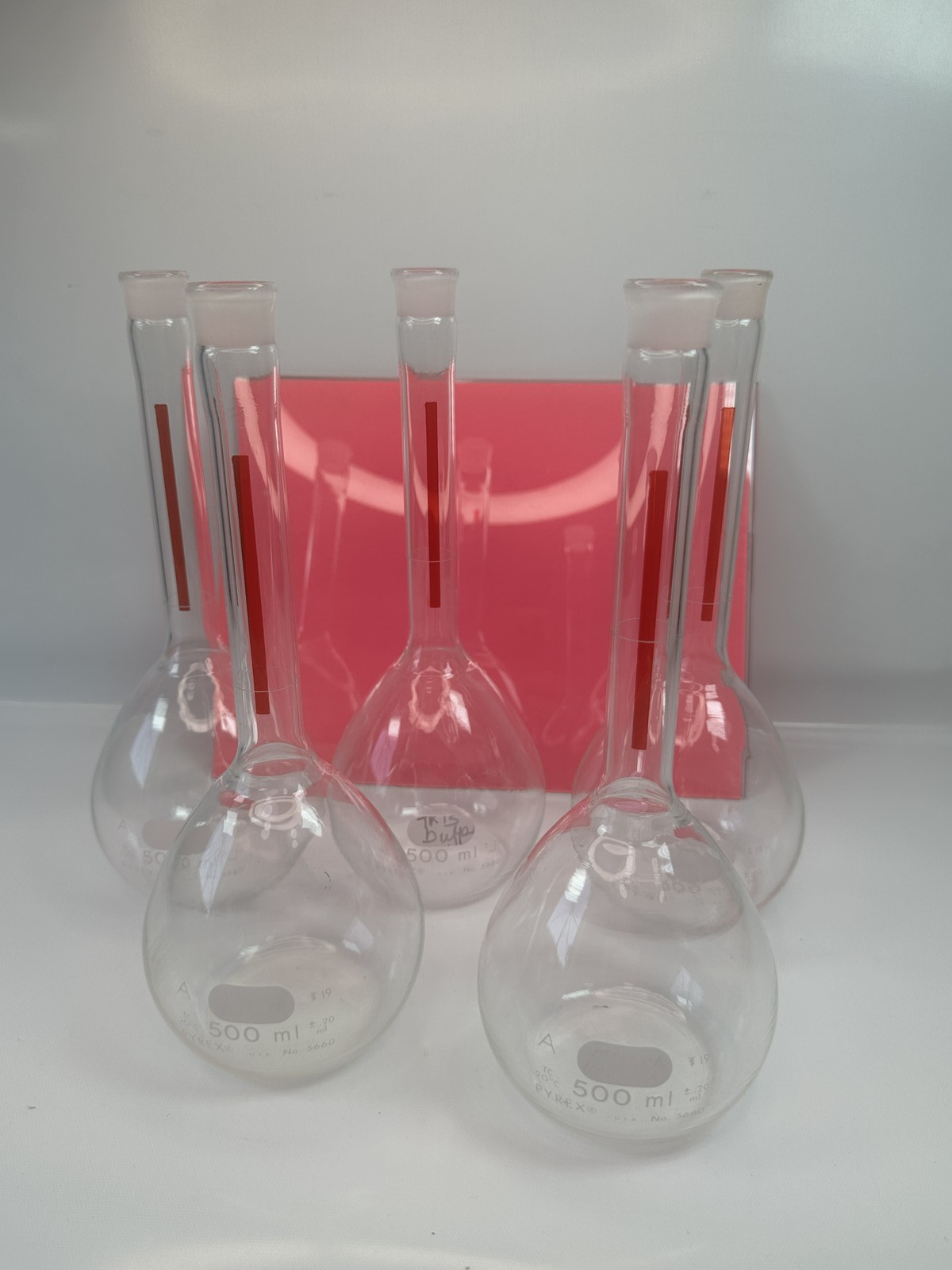 PYREX 500ml Class A Volumetric Flasks TC 20°C Lab Glassware (Lot of 5)
