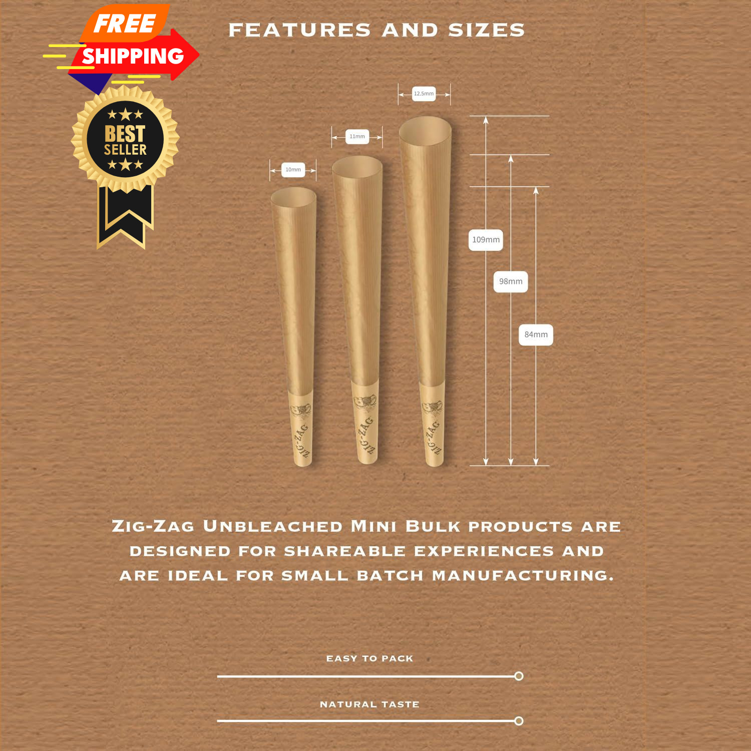 Zig-Zag Rolling Paper Unbleached Filter 50 Count (Pack of 5), Raw
