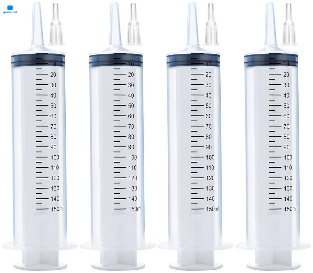 4 Pack 150ml Syringe with Tip Adapter, Large Plastic Garden Industrial…