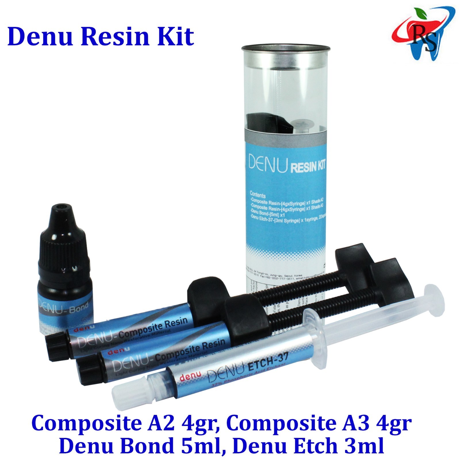 Dental Denu Universal Composite Restorative Set 2x4gr 1 Bonding 5ml Etching 3ml