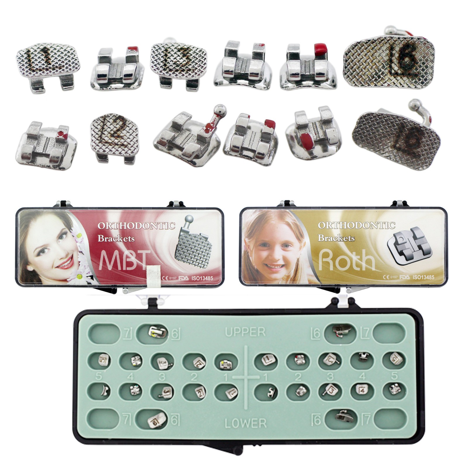 Orthodontic Mini Roth Brackets Dental Metal MIM MBT 022 3 345HK 6-6 Laser Marked