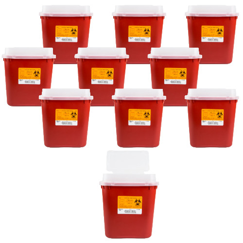 Medegen Stackable Biohazard Sharps Containers, 2 Gallon Cap Each – Case of 10