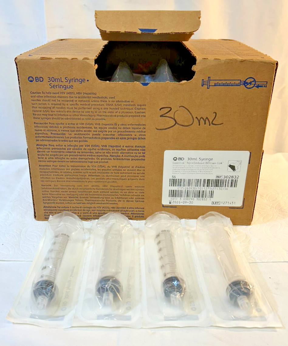 48pc 30mL Syringe Luer Lok Screw-in Tip Liquid Medical Plastic Sterile