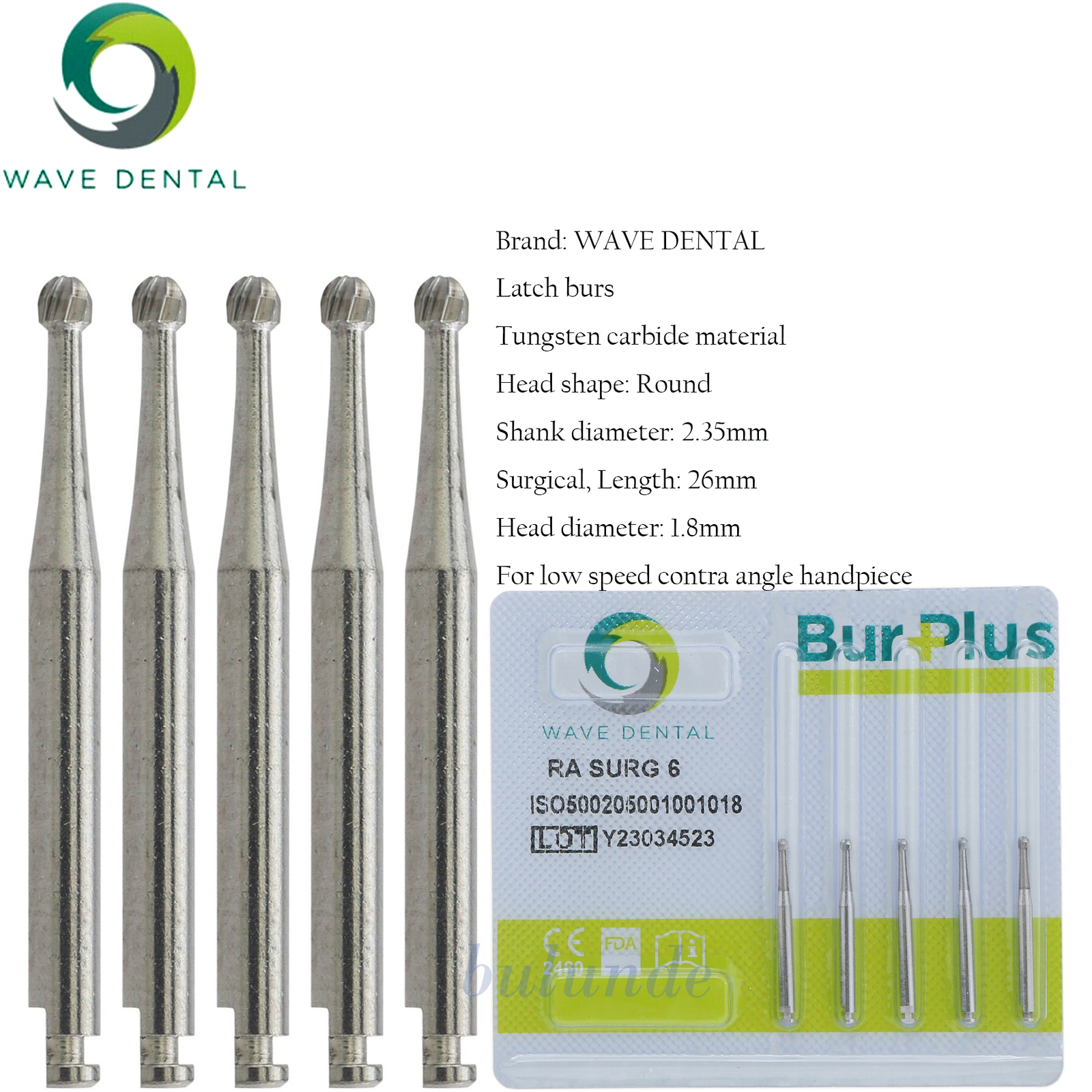 Wave Dental Tungsten Carbide Surgical Burs Round 26mm RA SURG 2 4 5 6 8# Prima