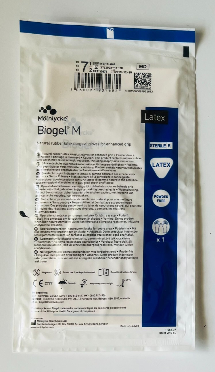 10 PC Gloves Biogel M Sterile Latex Powder Free Gloves Size 7