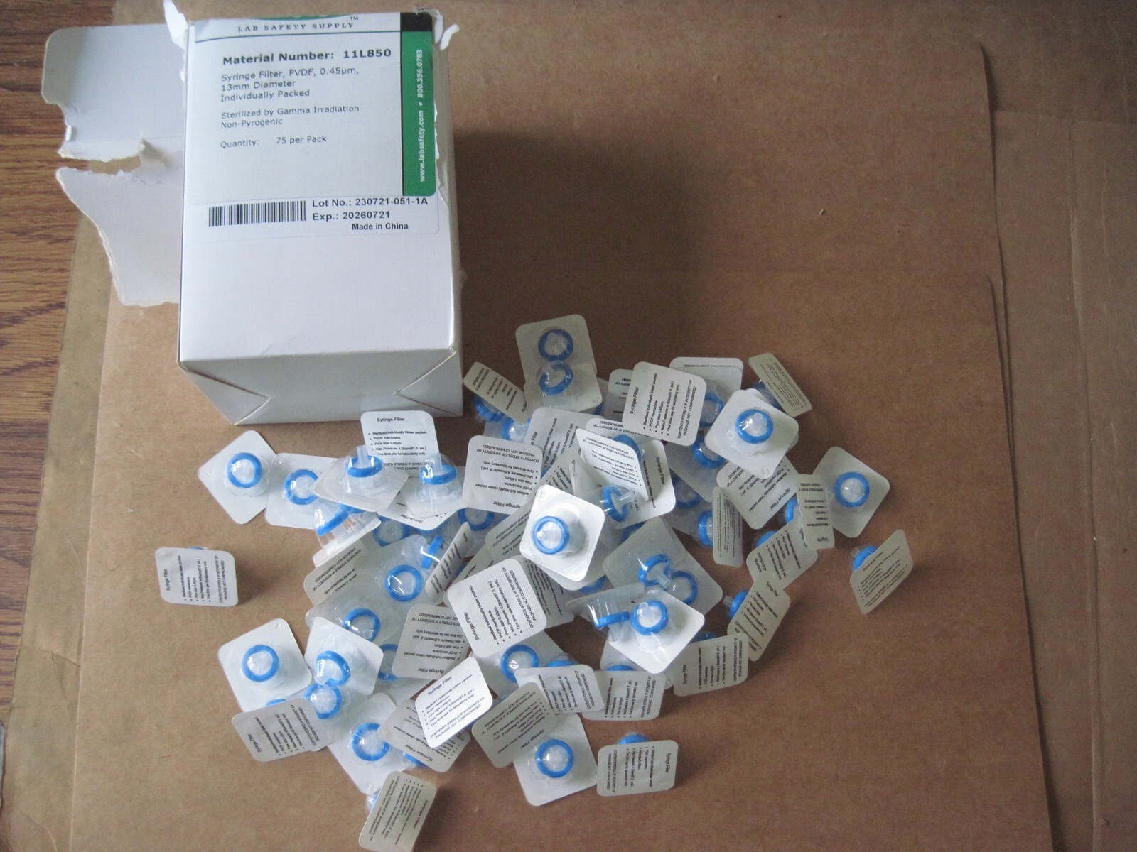 (Qty 75) Lab Safety Supply 11L850 Syringe Filter, PVDF, 0.45µm, 13mm, Individual