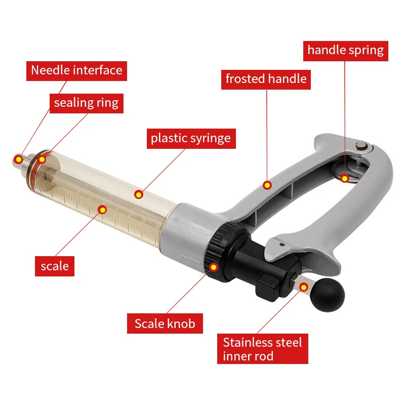 25/50ml Semi-Automatic Veterinary Continuous Syringe Animal Injection Adjustable