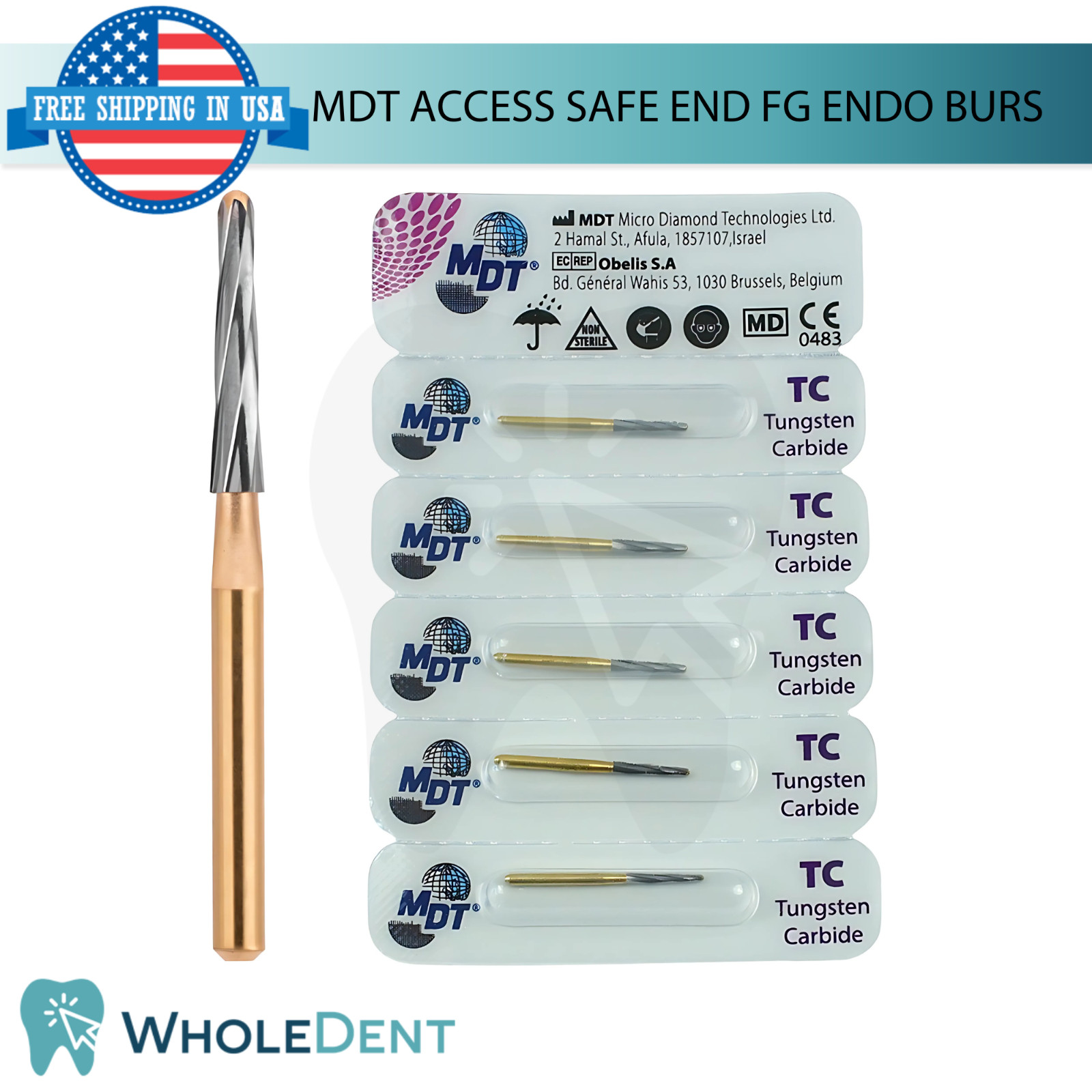 Dental MDT FG Access Safe End End0 Burs L23.0mm Ø0.16mmX9.0mm Cavity Access Prep