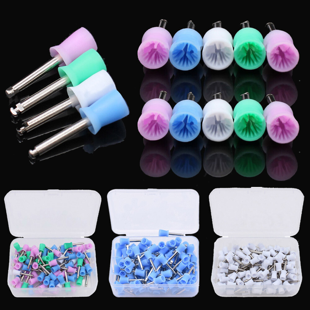 100Pcs Dental Polishing Prophy Brushes Latch Colorful Rubber Nylon Flat Tapered