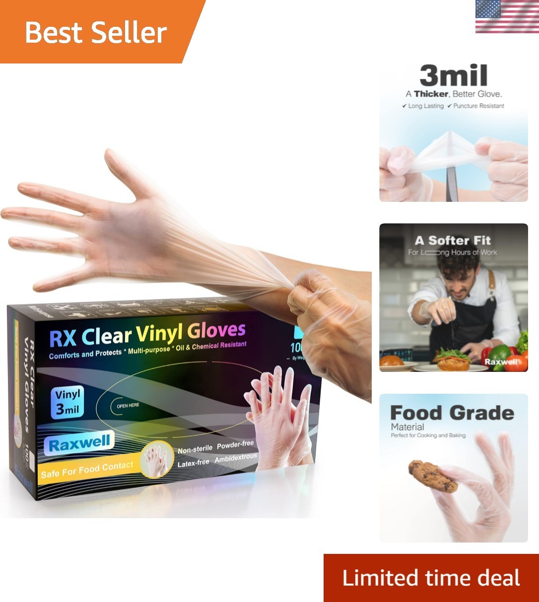 Clear Vinyl Gloves – 3 Mil, Latex-Free, Puncture-Resistant, Food Safe – Dispo…