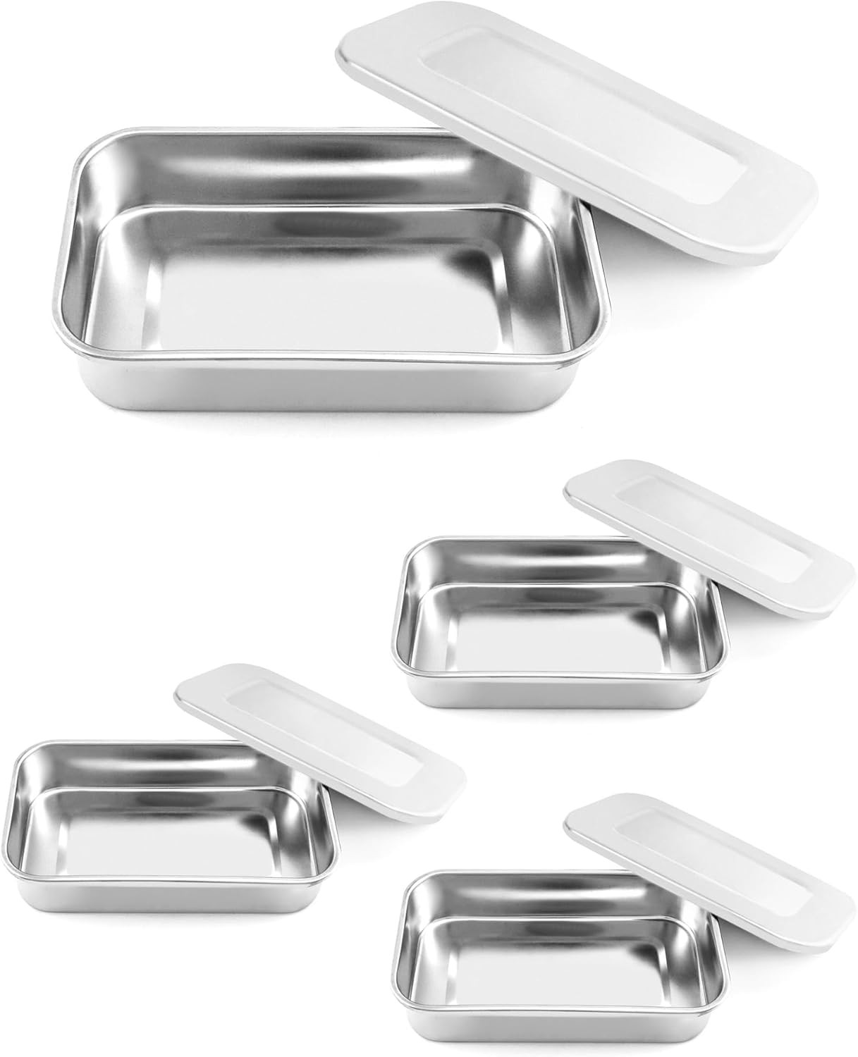 Stainless Steel Instrument Tray Organizer with Lid 4Pk 8in Sterilization Box Set