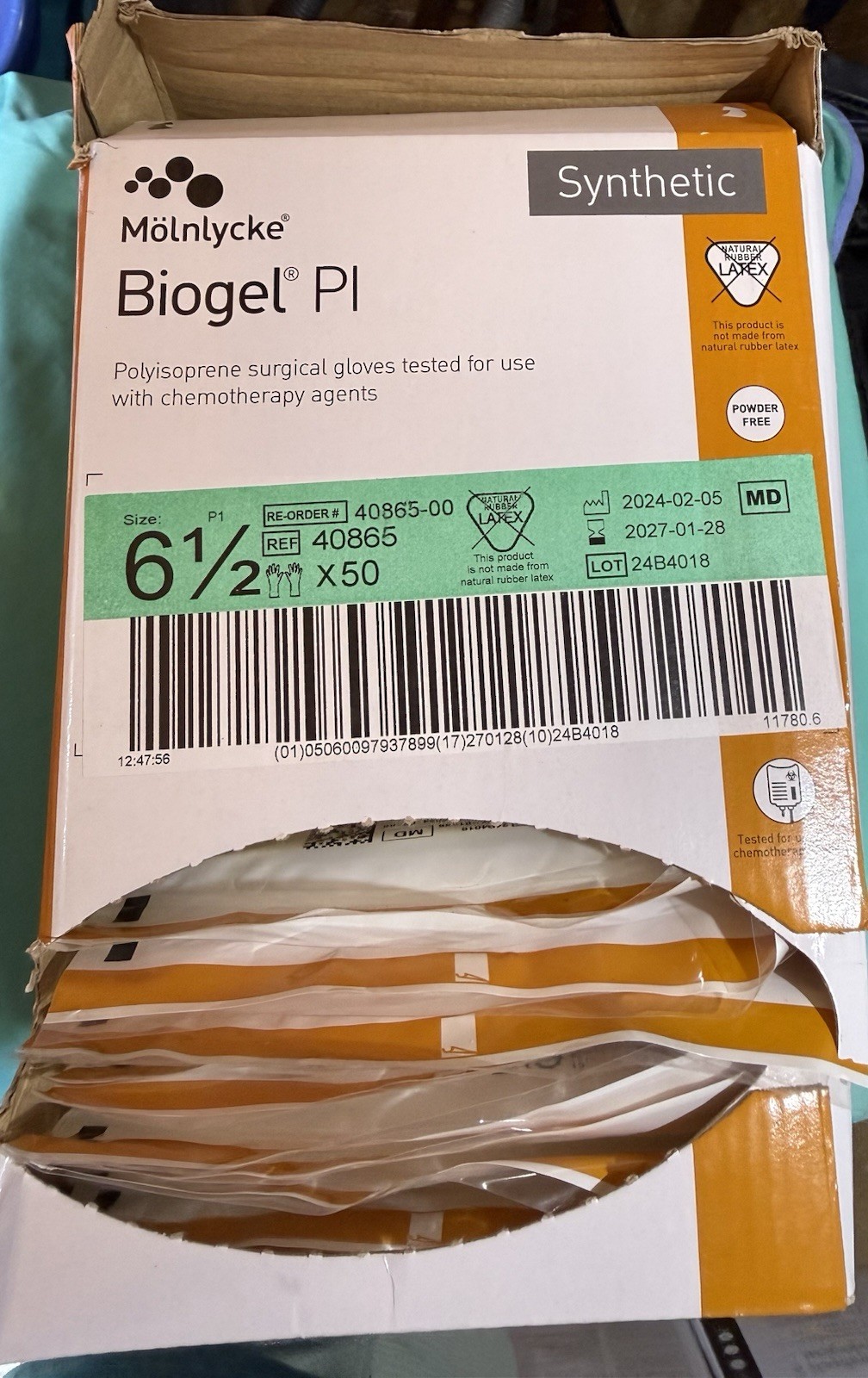 Mölnlycke Biogel PI Polyisoprene Chemo Surgical Gloves 6 1/2 PF 40865-00