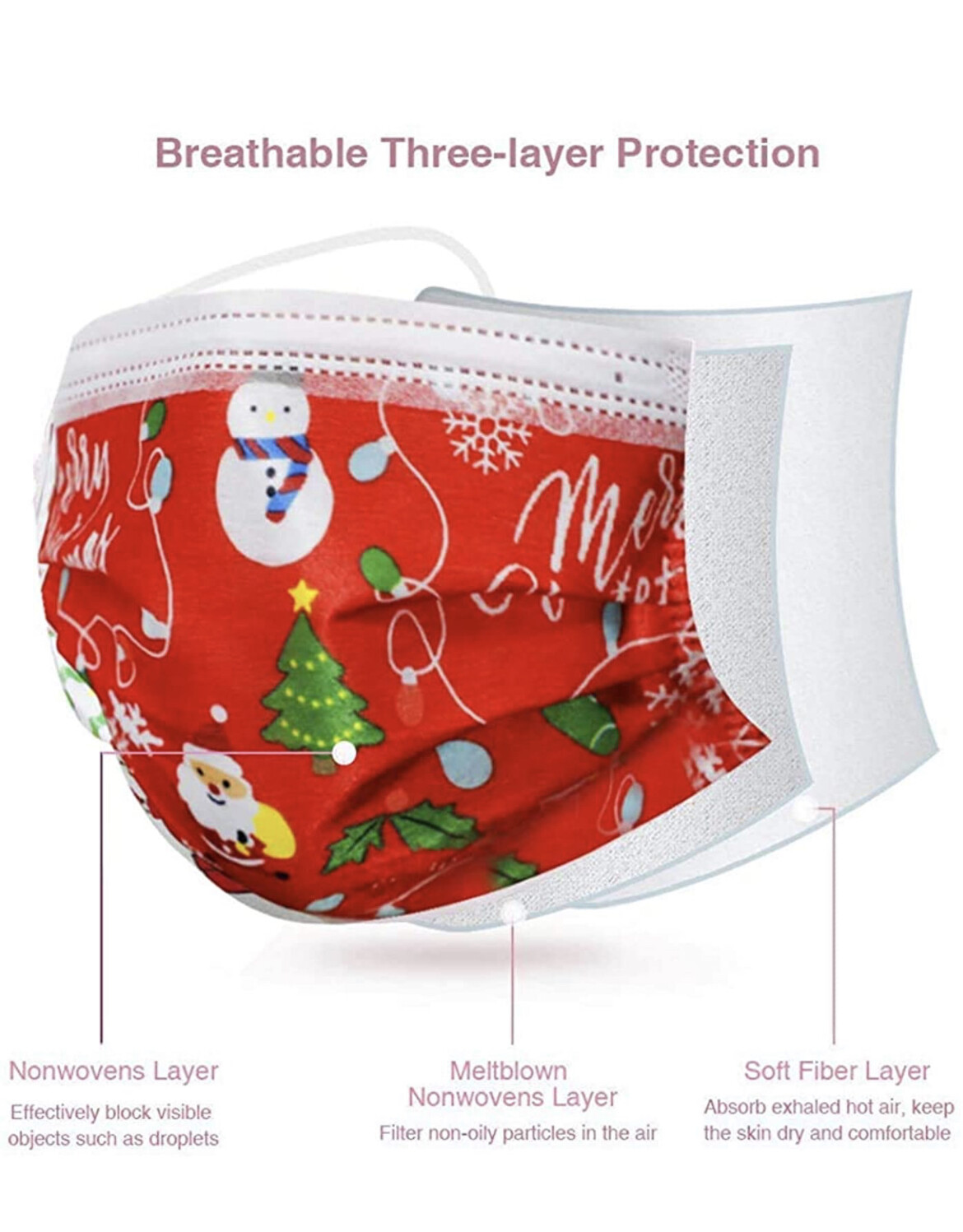 50Pcs Christmas Patterns Face Mask Mouth & Nose Protector Respirator Adult Masks