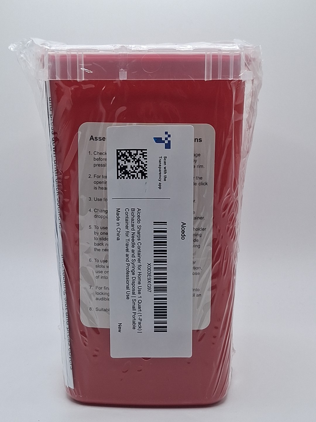 Alcédo Sharps Container for home use. Biohazard needle & syringe disposal