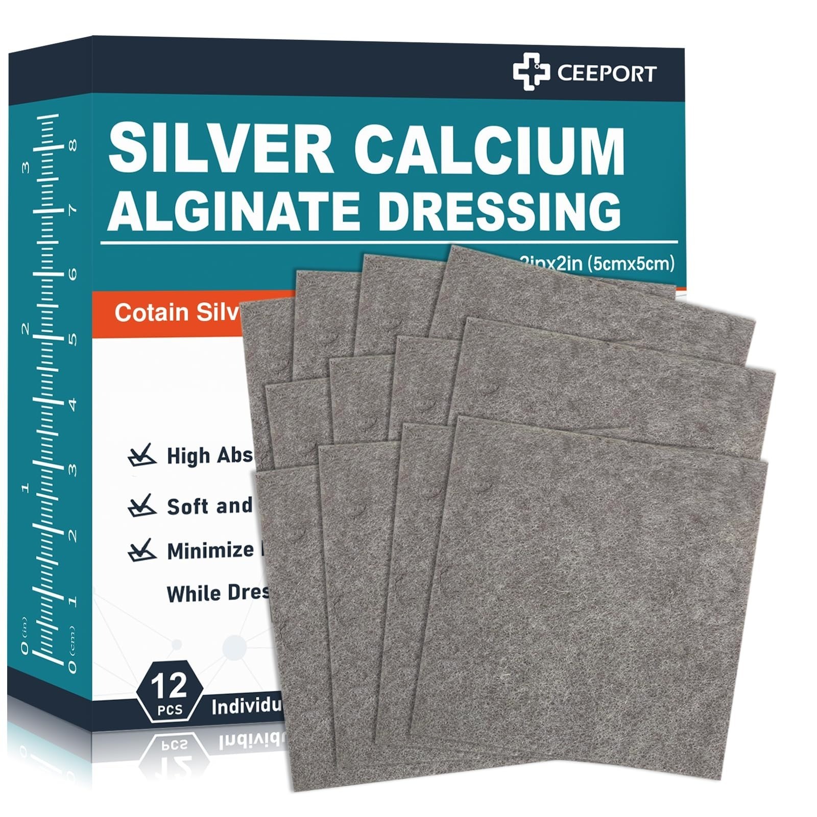 Ceeport Silver Calcium Alginate Wound Dressing 4″ x 4″ 5 Packs