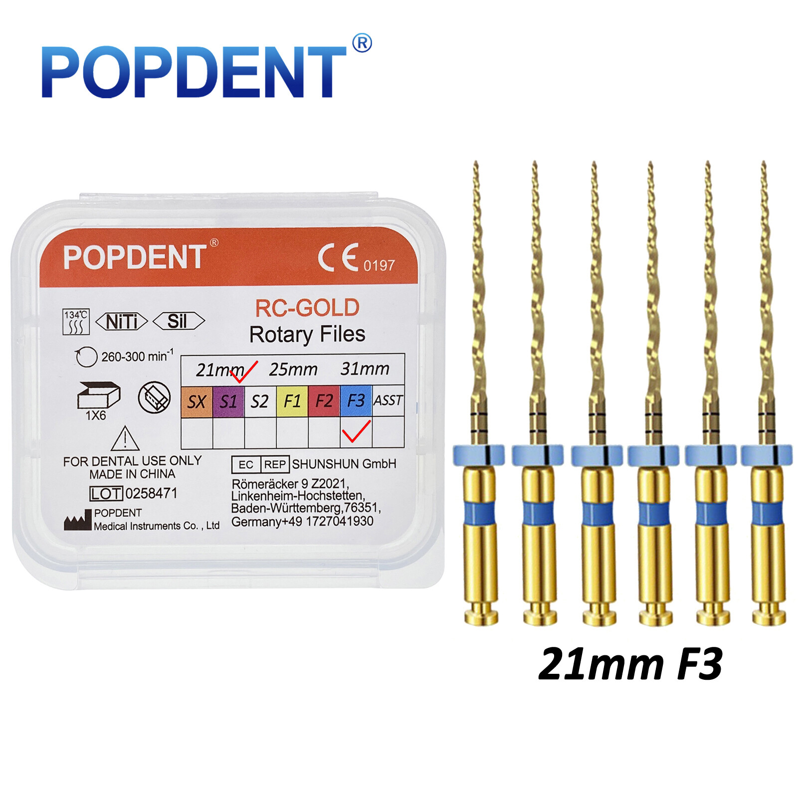 POPDENT Dental Endo Rotary Files X-Pro Gold Taper NITI Root Canal Files 6Pcs