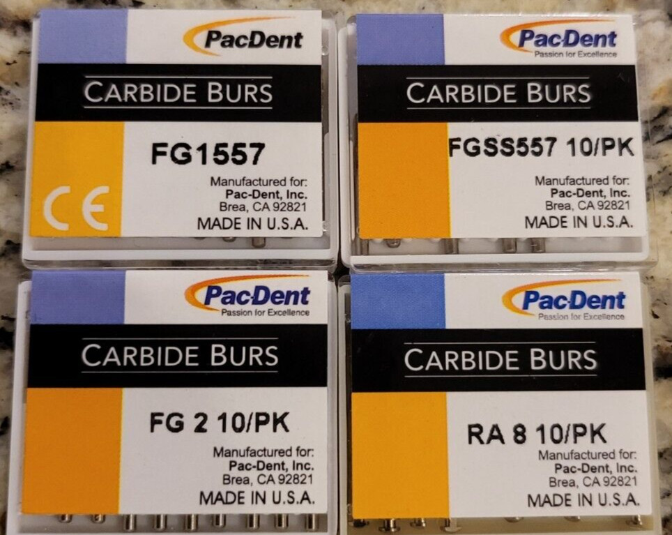 PacDent Dental Premium Carbide Operative Dental Burs 10/PK MADE IN USA FG & RA