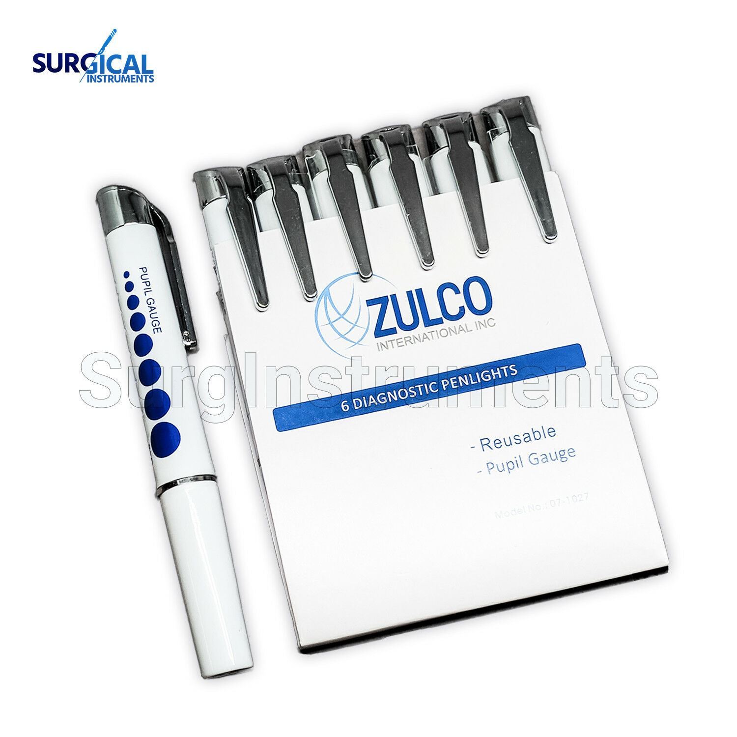 6 Pcs LED Medical Diagnostic Reusable Penlight + Pupil Gauge + AAA Batteries