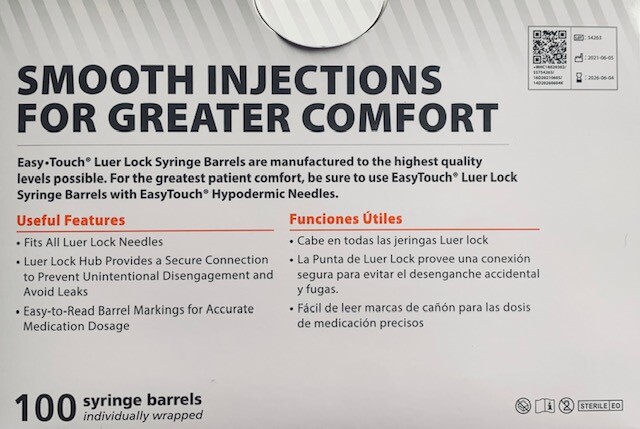 Easy Touch 3cc Conventional Syringe 3mL Luer Lock Syringe w/o Needle ( 10 count)