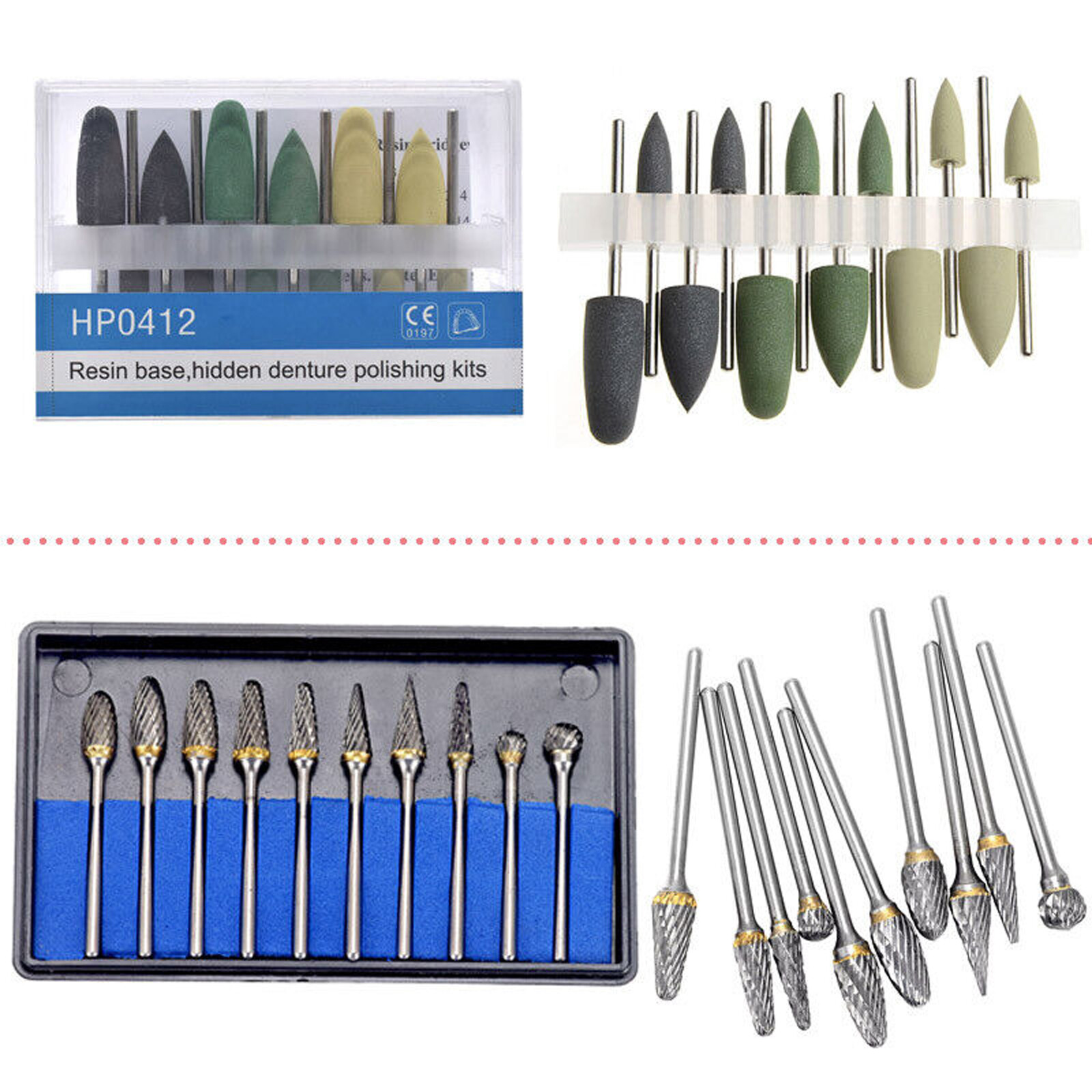 Dental Diamond Burs Cups Composite Polishing Burs Kit RA HP FG Shank Type