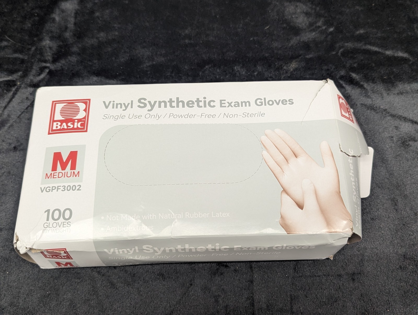 100 Basic Vinyl Synthetic Exam Gloves Size Medium VGPF3002 Latex Free (Open Box)