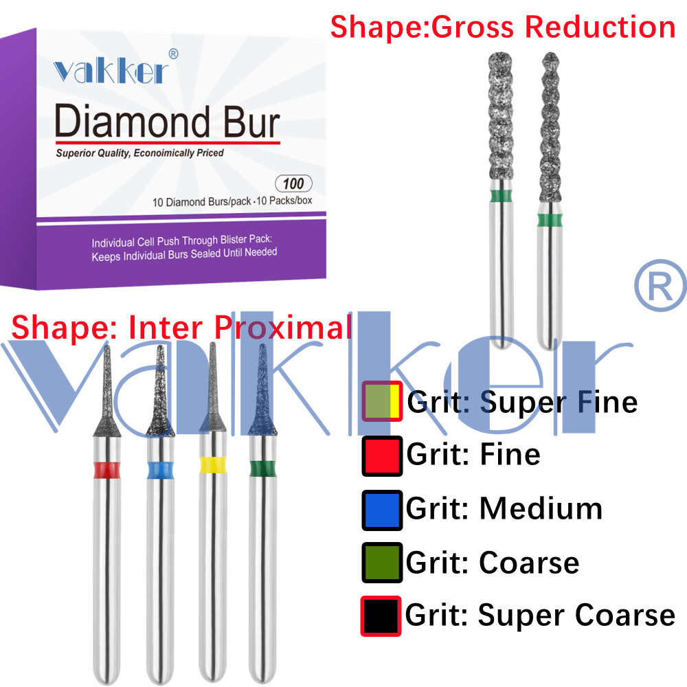 Vakker 10pc Diamond Burs Inter Proximal Gross Reduction Super Fine Medium Coarse