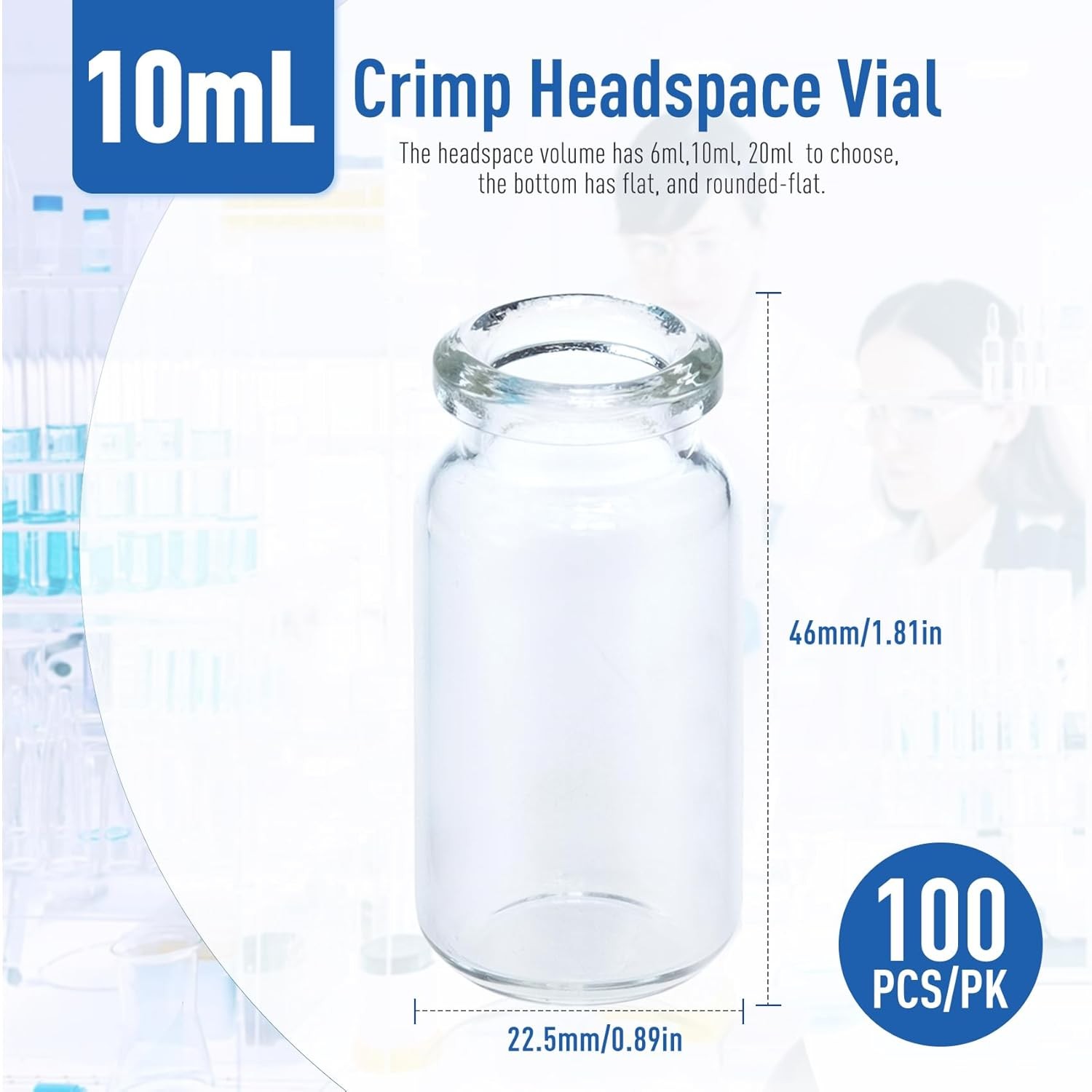 100pcs 10ml Sample Vials Clear Glass Bottle 20mm Crimp Top Headspace Vials New