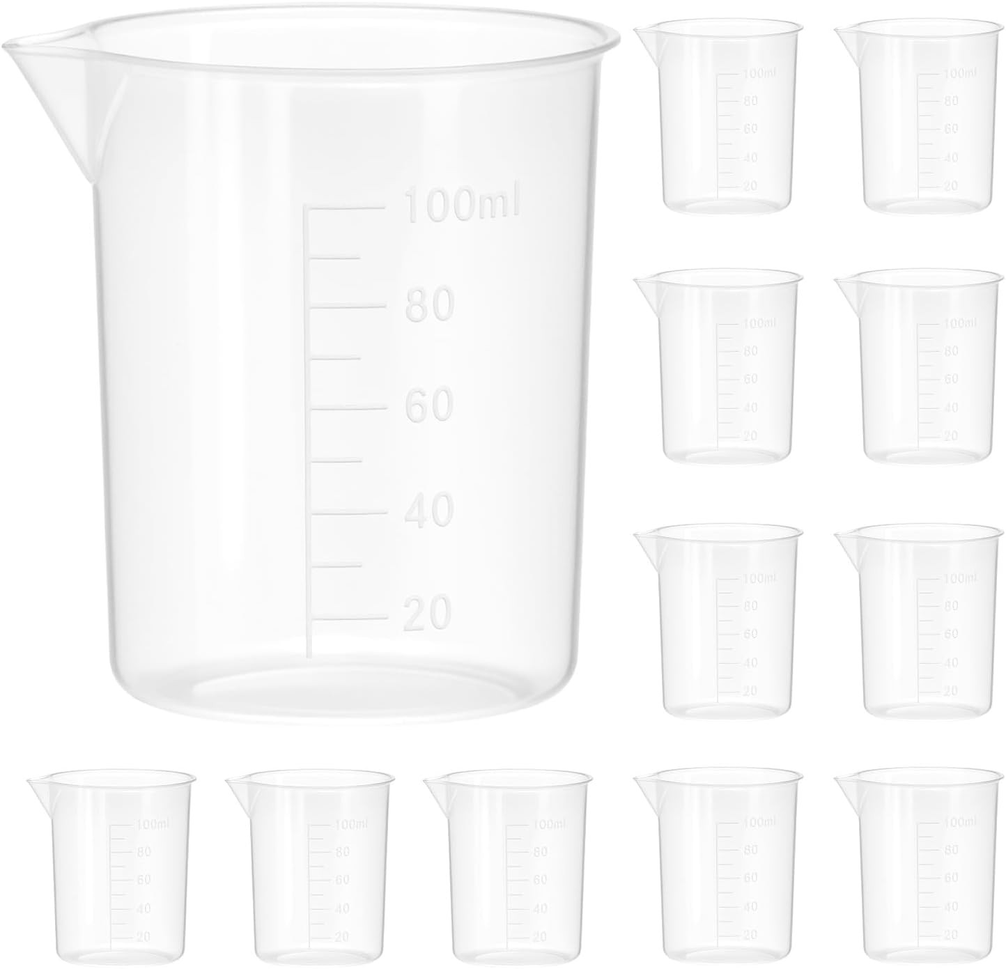 12Pk 100ml 3.4oz Plastic Beaker Cups Lab Measuring Mixing Cup Scale