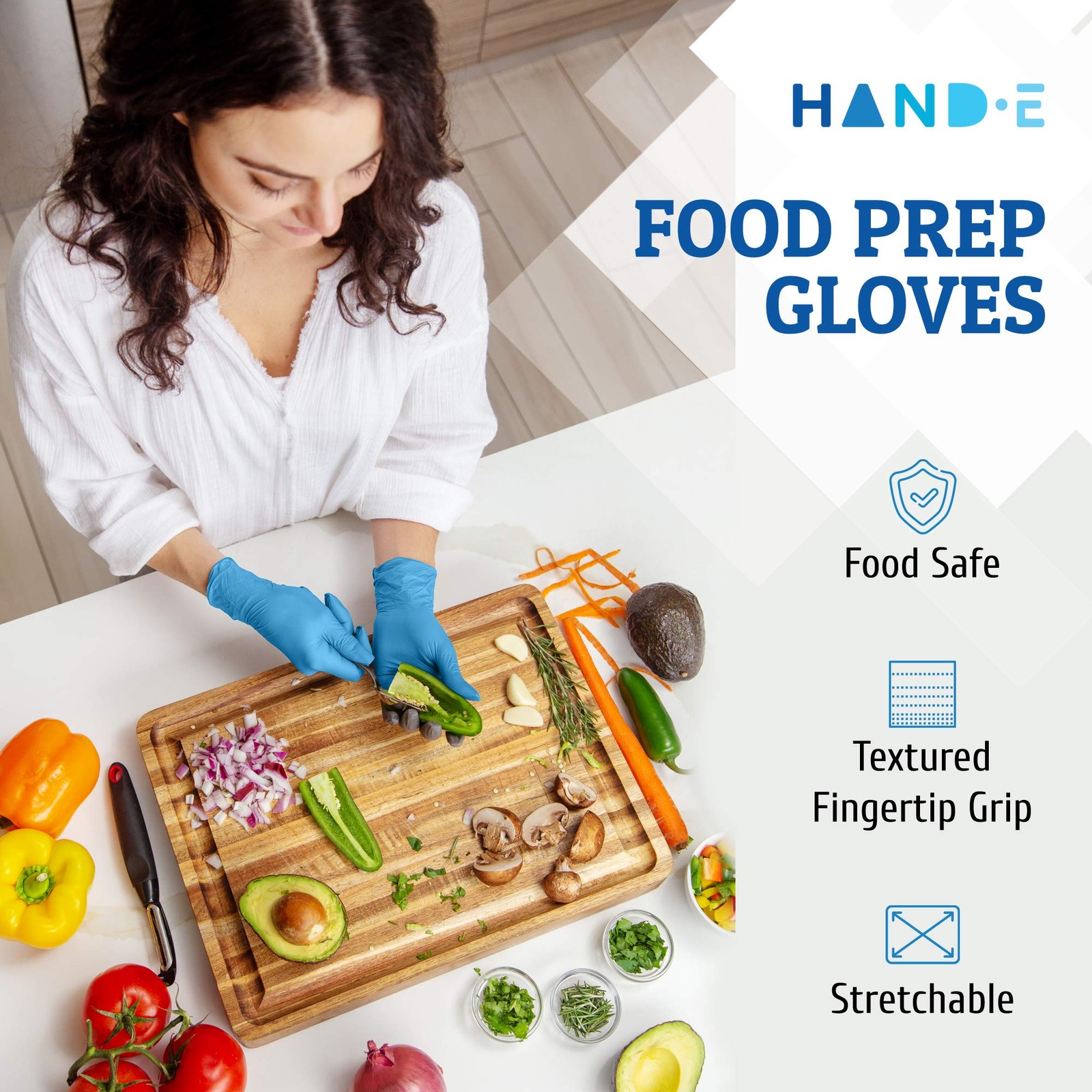 HandE Touch Blue Nitrile Gloves XL 100 Count Latex Free Powder Free
