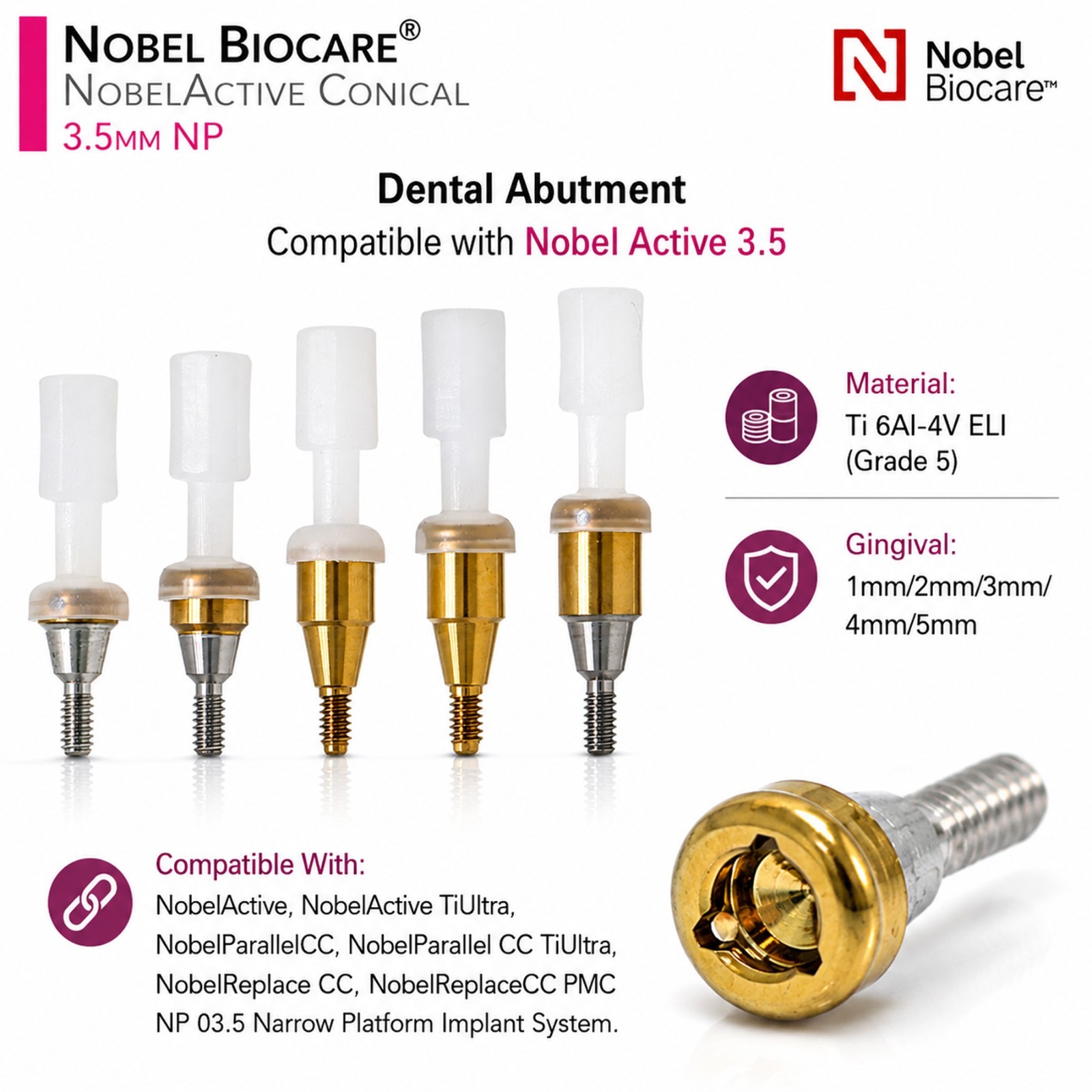 Dental Locator Abutment NP RP Compatible with Nobel NBL Active Implant AH 1–5mm
