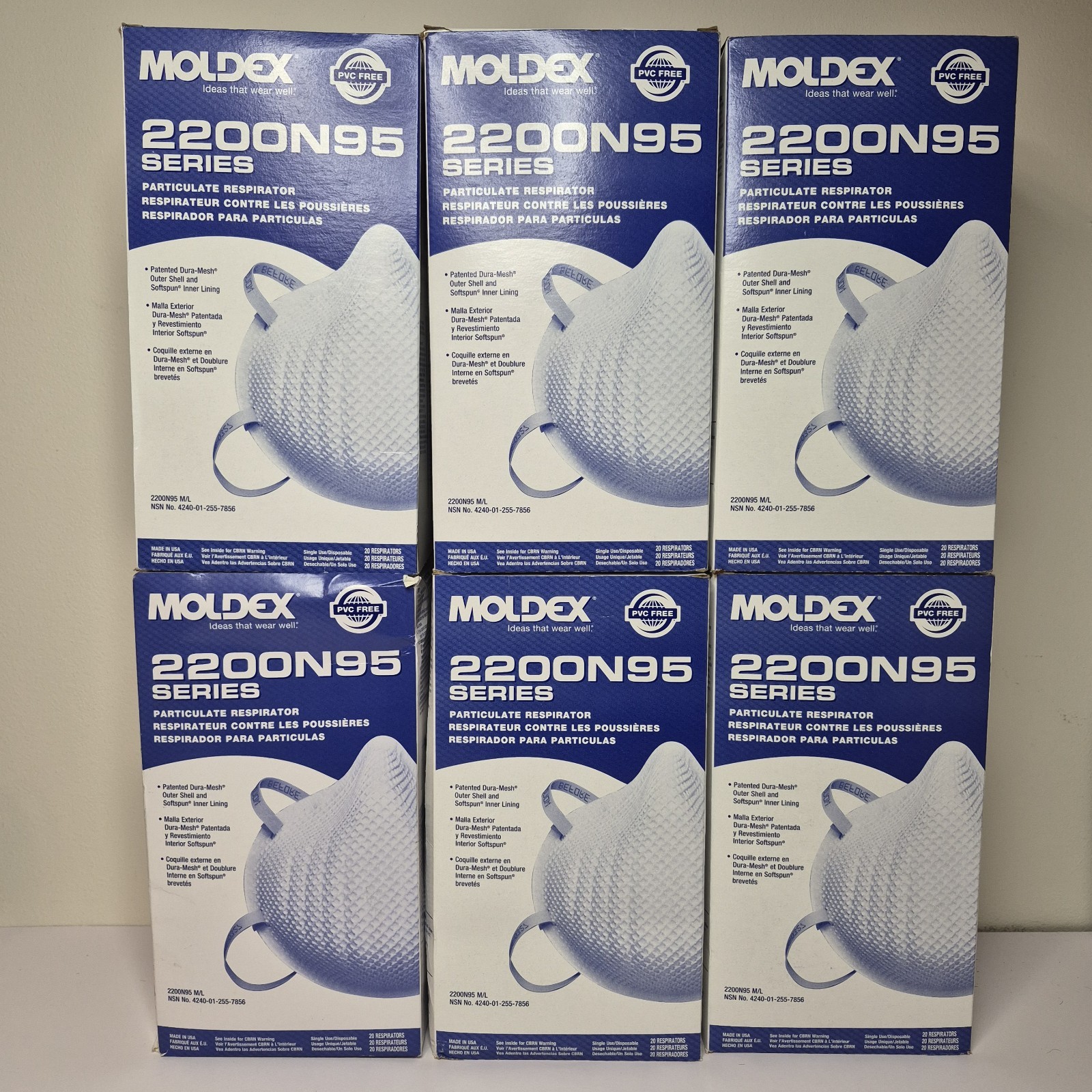 Moldex 2200 N95 Respirator Masks 20 Count 120 Total Lot Of 6