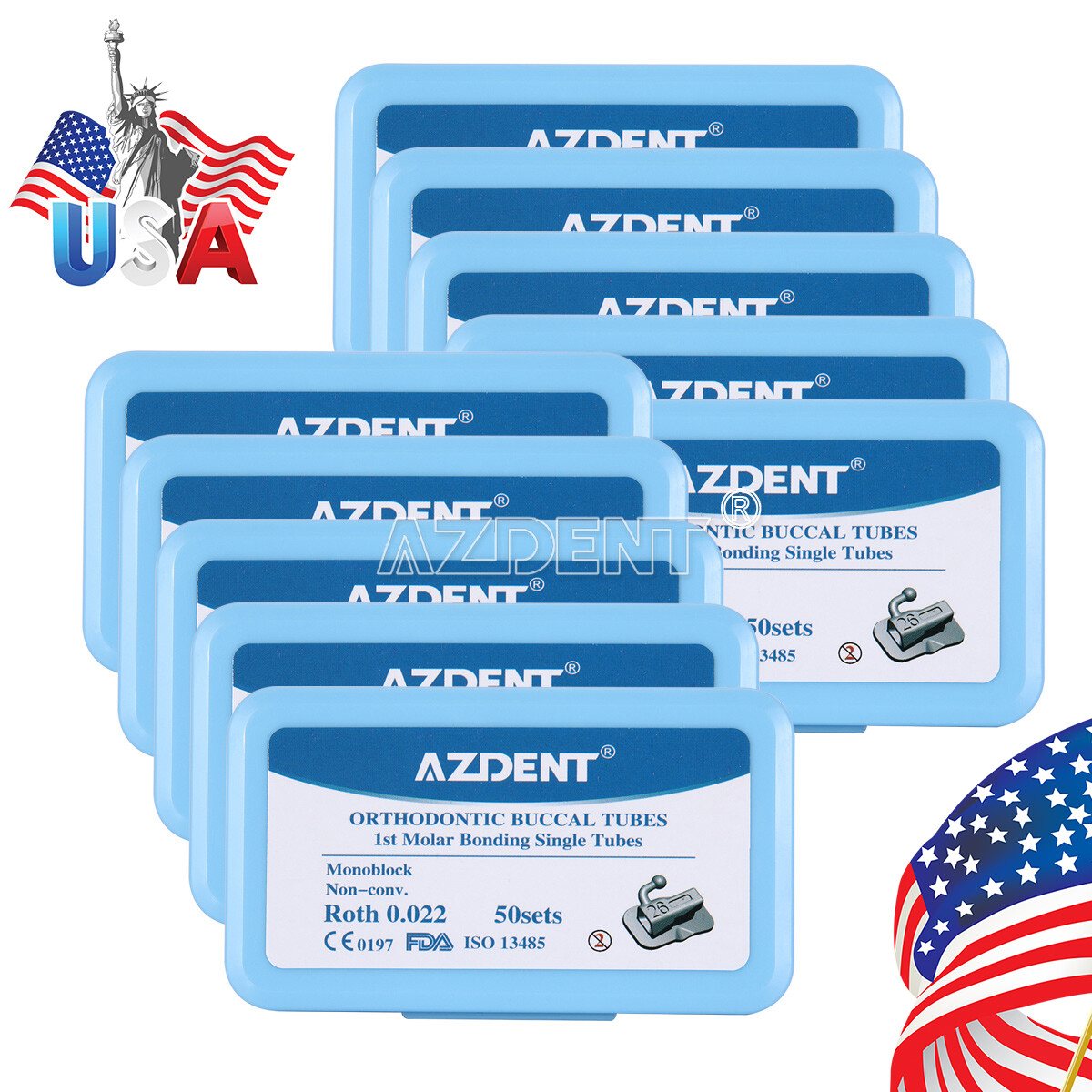 US 10X Dental Ortho Non-Conv 1st Molar Bondable Monoblock Roth 0.022 Buccal Tube
