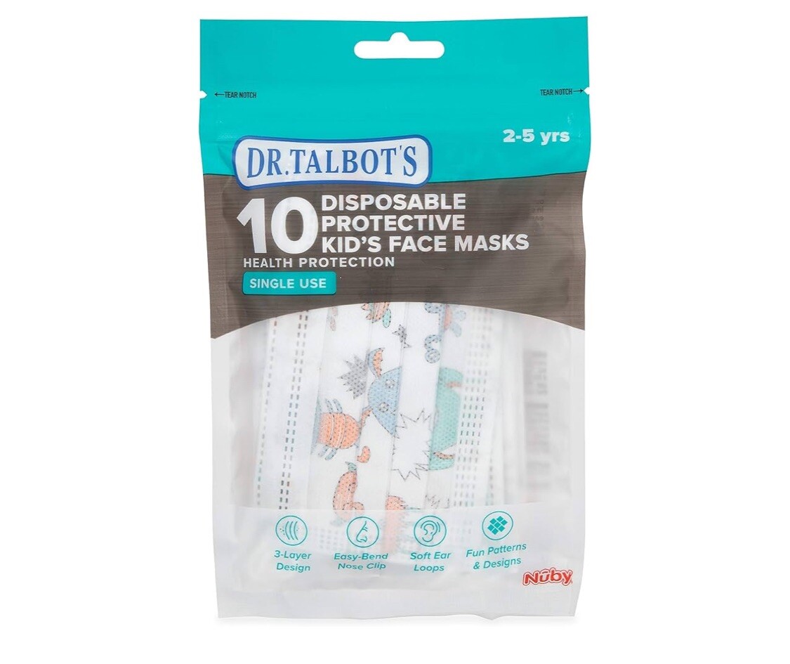 Dr. Talbot’s Disposable Protective Face Masks for Boys 2-5 Years – 10-Count. A12