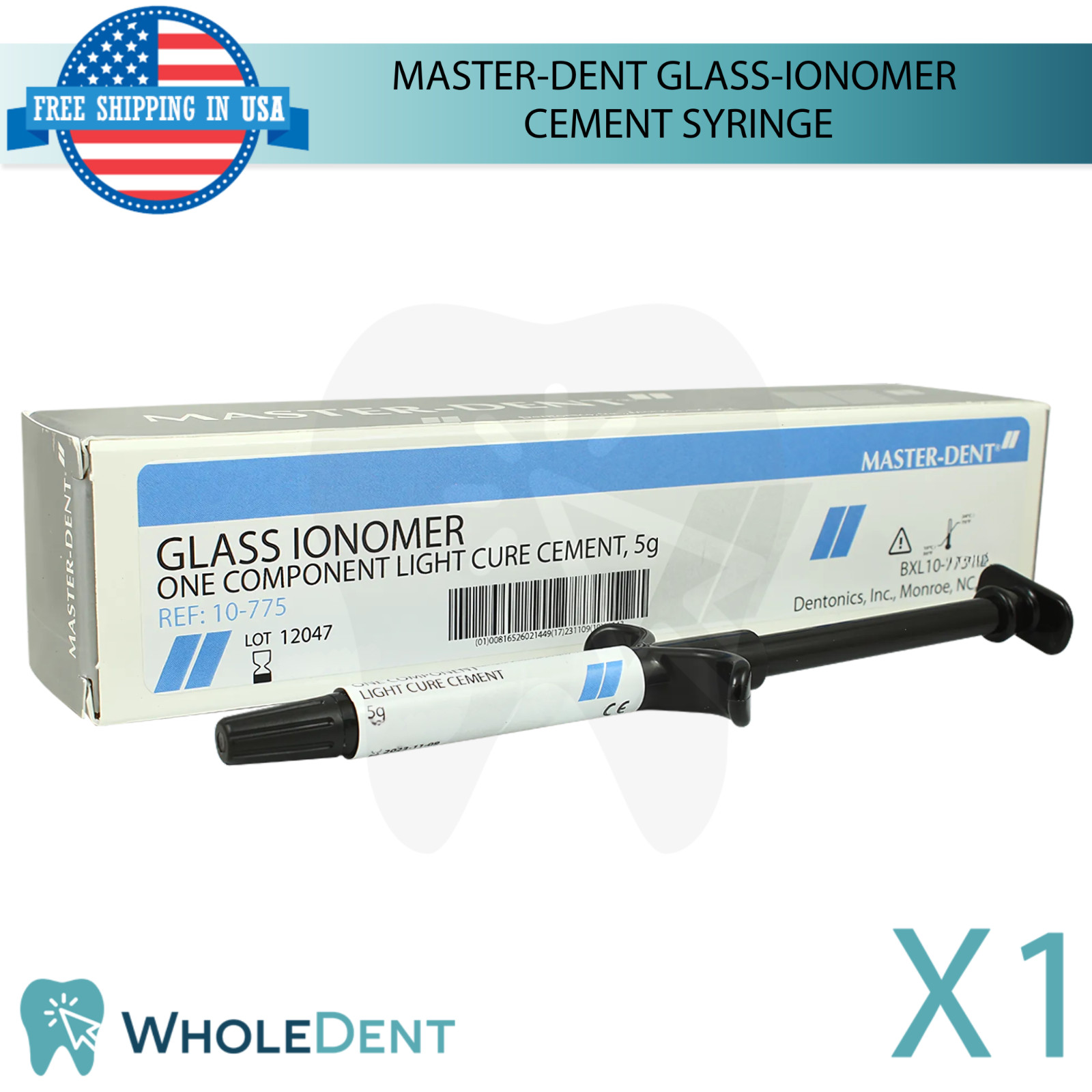 Master-Dent Glass-lonomer Light Cure Cement 5g Base Liner Porcelain Restoration