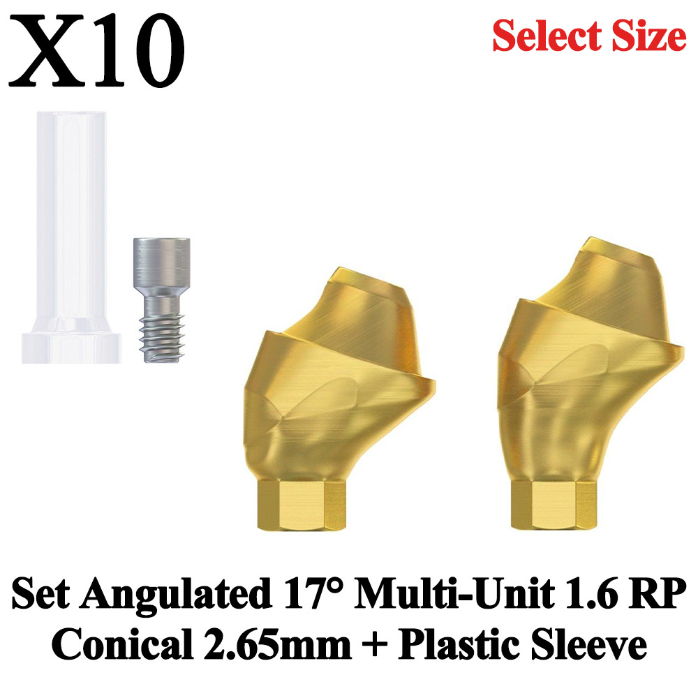 10x Set Dental Angulated 17° Multi-Unit 1.6 RP Conical 2.65mm + Plastic Sleeve