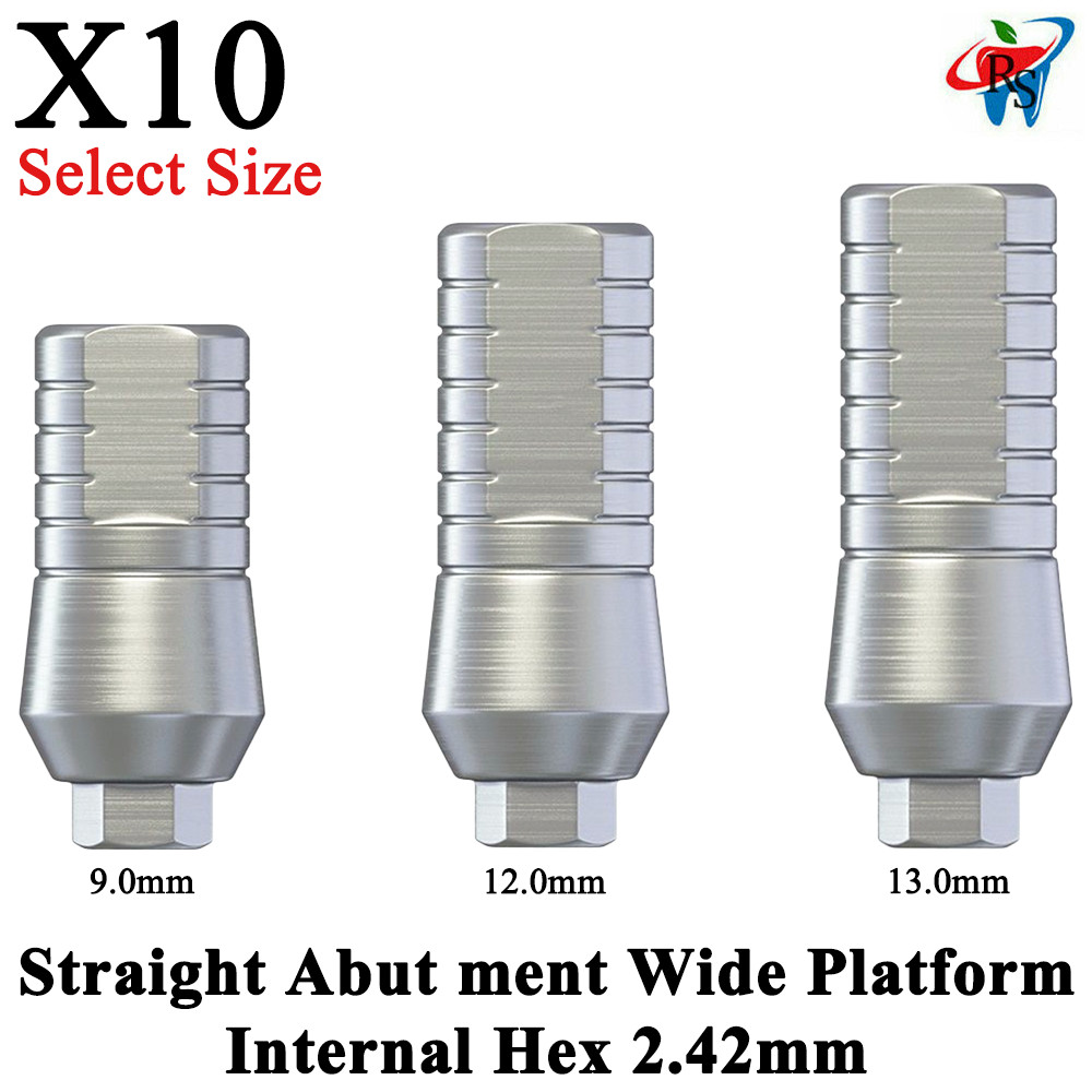 10x Dental Fixture Straight Adapter Head Wide Platform Int Hex 2.42mm Titanium