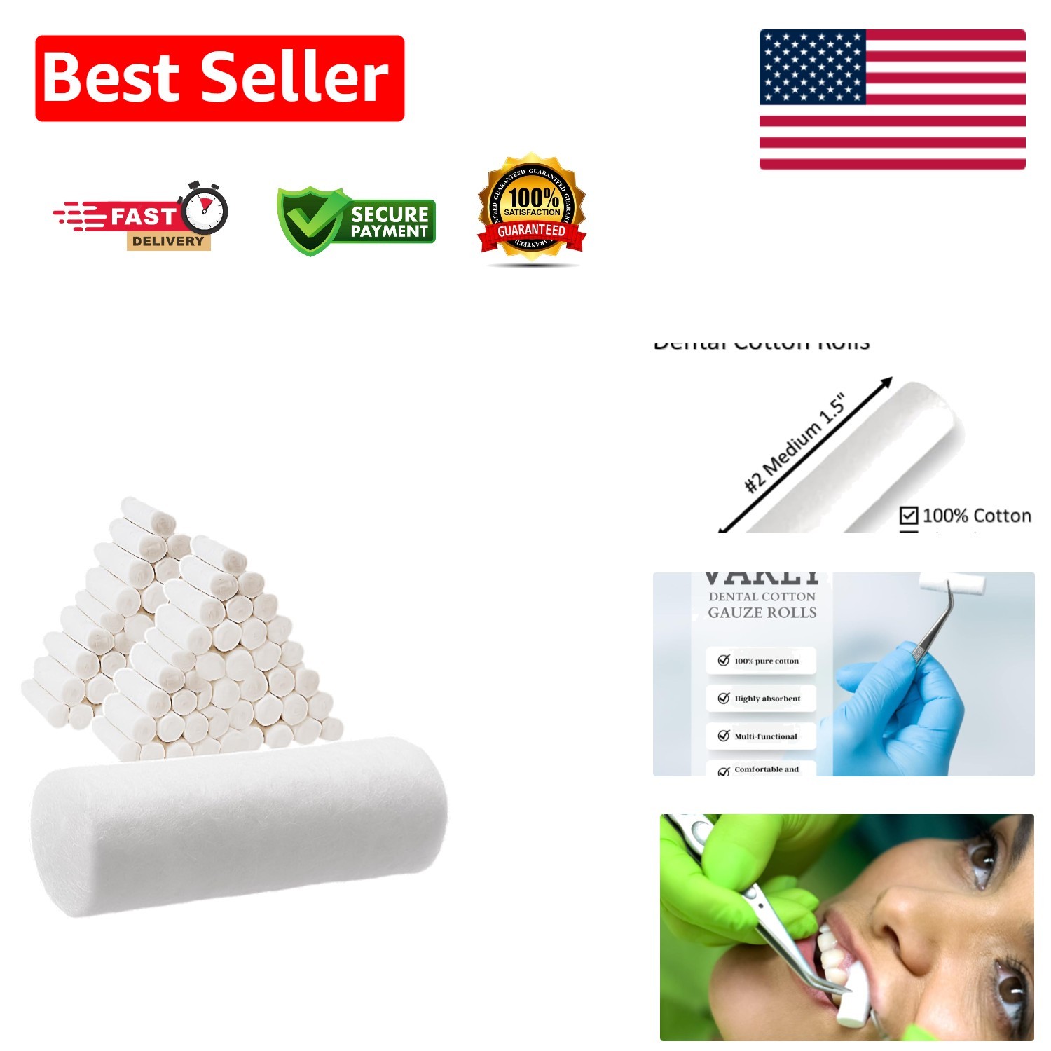 Medium 100% Cotton Dental Rolls 1.5in – 100 Count for Enhanced Patient Care