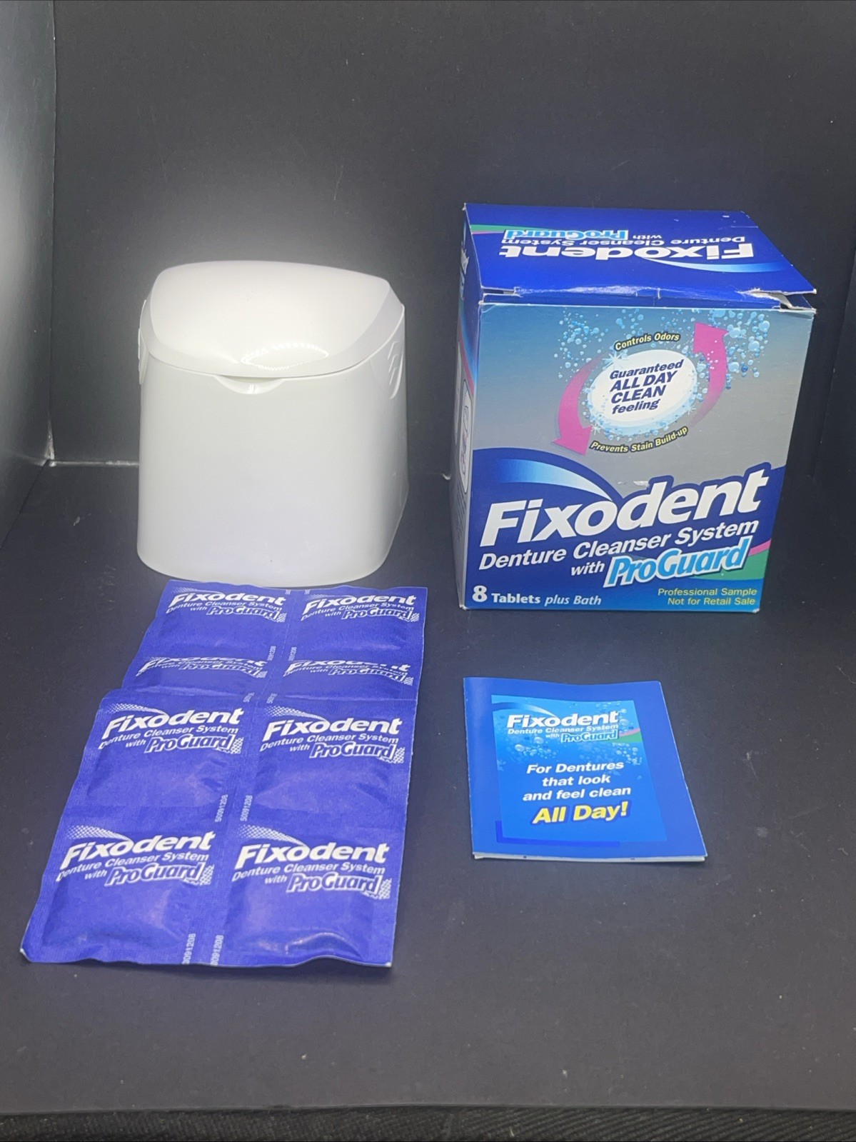 Vintage Fixodent Denture Cleanser System W/ ProGuard (8) Tablets & Bath (read)