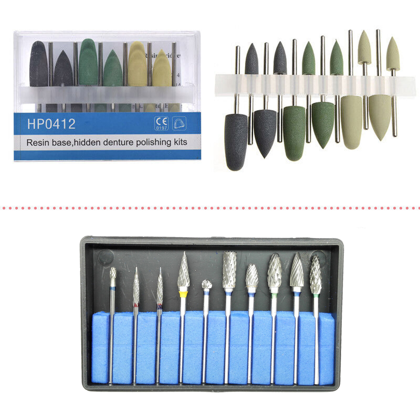 Dental Diamond Burs Cups Composite Polishing Burs Kit RA HP FG Shank Type