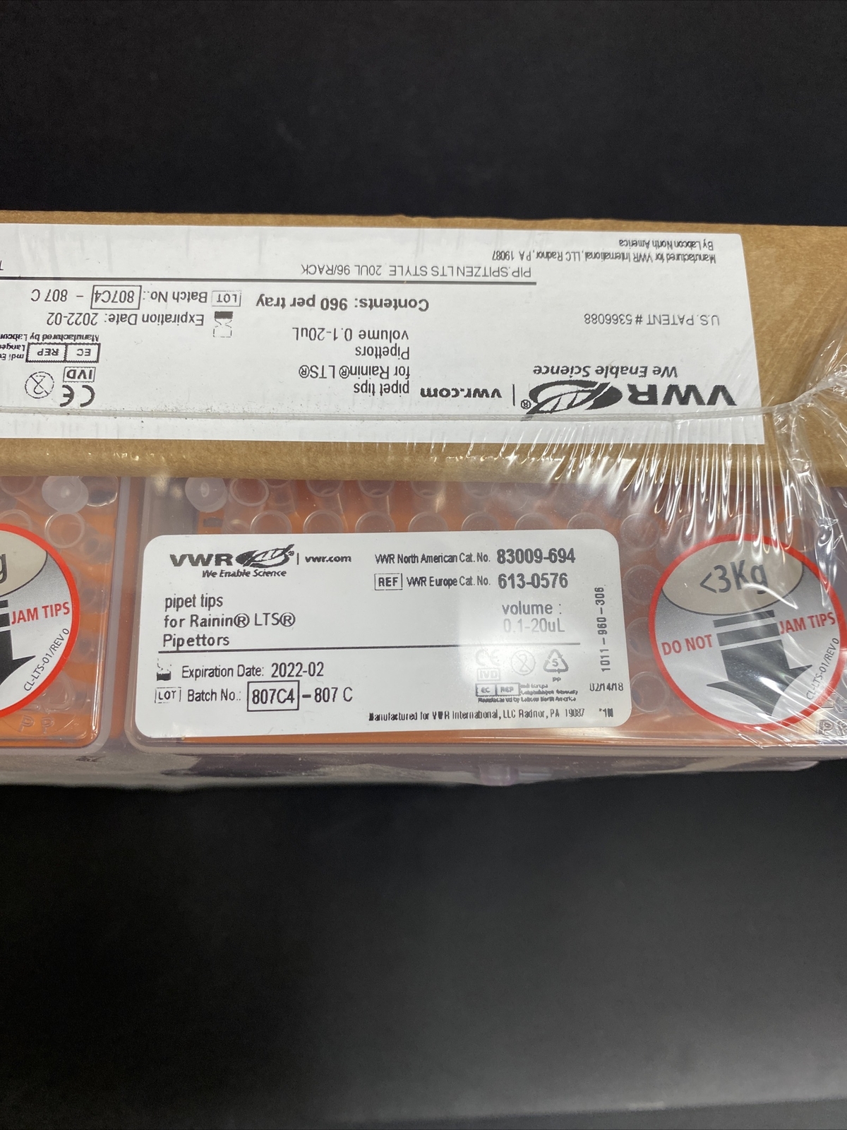 VWR Pipette Tips 20 ul for Rainin LTS 20 Racks with 96 Tips Each