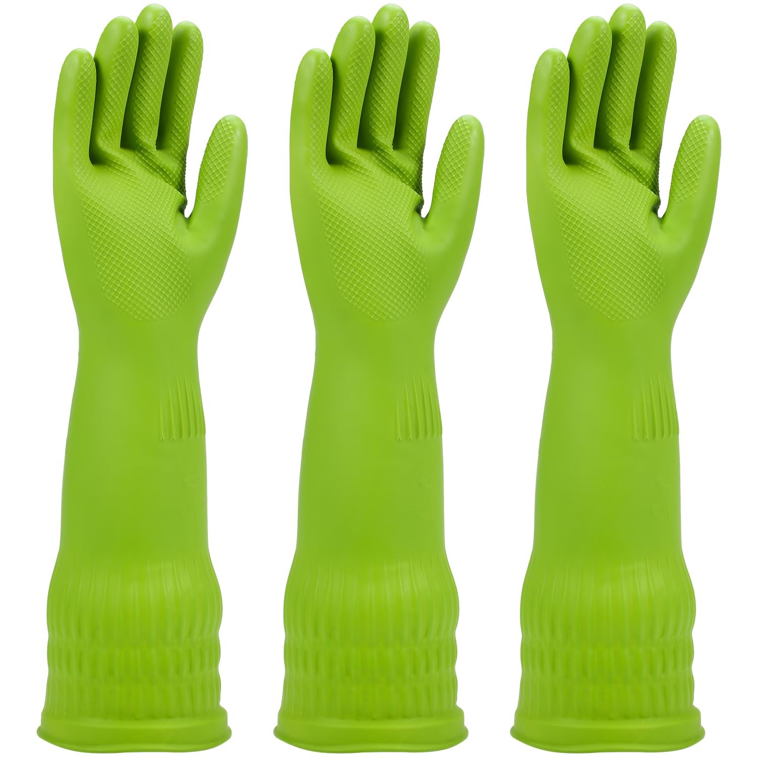 Rubber Dishwashing Gloves, 3 Pairs, Reusable, Durable, Small, Green