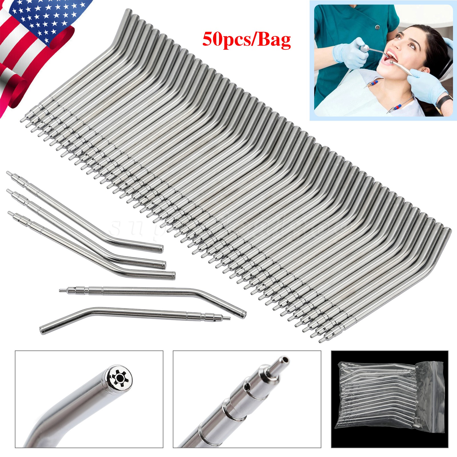 50( Bag) Dental 3-Way Air Water Syringe Disposable Spray Tips Triple Nozzles