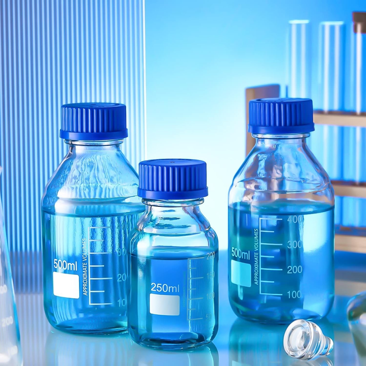 Lab Storage Glass Bottles with Blue Screw Cap – 500ml, 8pcs